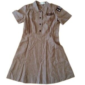 VINTAGE Girl Scouts Uniform Dress Brownies 1950s 1960s Brown Short Sleeve Size ?